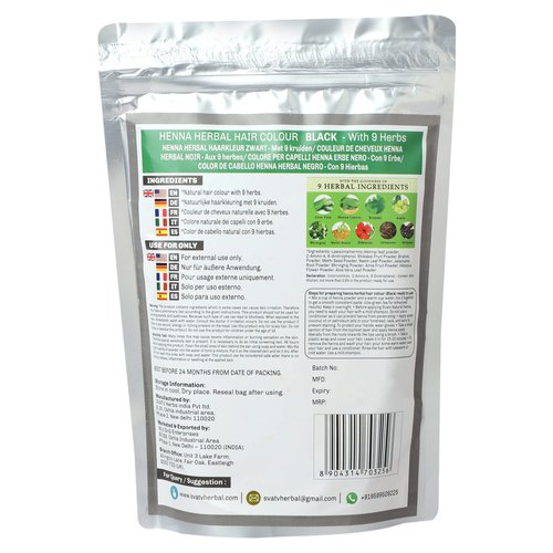 SVATV Black Henna Hair Color with Goodness of 9 Herbs | Black Henna Mehndi for Hair, Make Hair Soft & Shiner Natural Hair Color for Men & Women 227g,08oz Half Pound