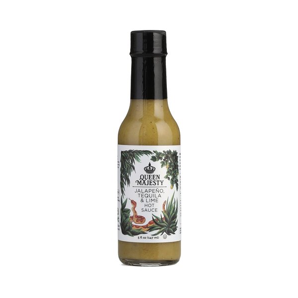 Queen Majesty Jalapeño, Tequila & Lime Hot Sauce, 5 oz - All Natural, Vegan, Kosher, Gluten Free, non GMO, No Sugar, Made in the USA, Award Winning