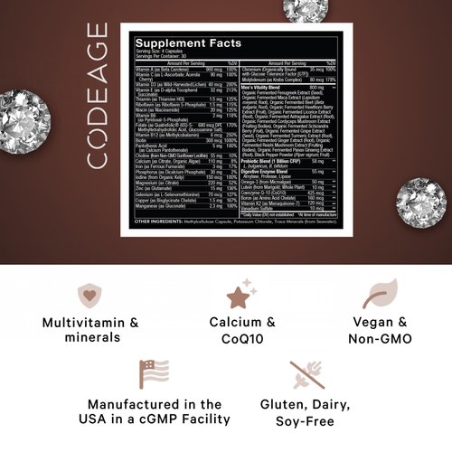 Codeage Men’s Daily Multivitamin Supplement, 25+ Vitamins & Minerals For Adults, Organic Whole Foods Vitamins For Men, Vitamin A, B Vitamins, Vitamin C, D, E, K, Probiotic, Zinc, Omega-3, 120 Capsules