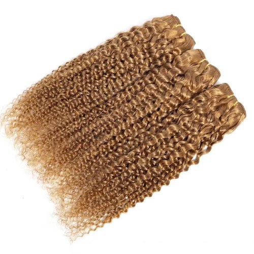 FEELME Honey Blonde Brazilian Hair Kinky Curly Bundles Color 27 Curly Human Hair Bundles Unprocessed Virgin Brazilian Curly Hair Bundles 100% Human Hair Extensions 3 Bundles 10 12 14