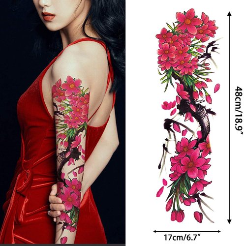 Aresvns Beautiful Spring Temporary Tattoo for Women and Girls (L19“xW7”),Full Arm Fake Tattoos Flowers,Waterproof temporary tattoo sleeves Christmas Gift
