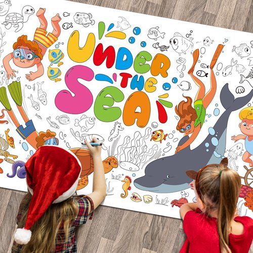 JellyPanda Giant Coloring Poster，Funny Coloring Posters for Classroom Wall, Supply Under The Sea Style Coloring Book for Kids Party Activities