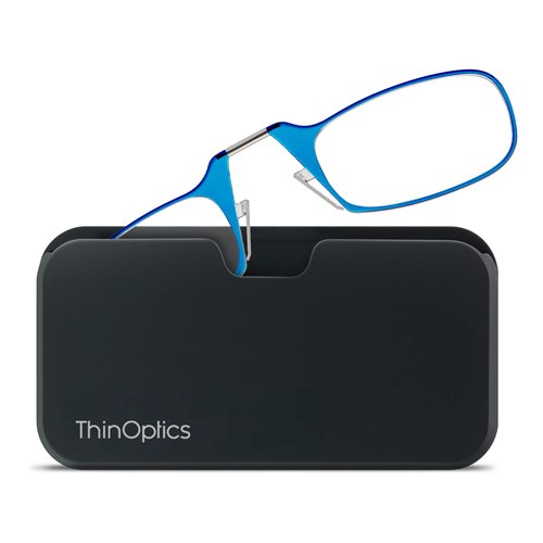 ThinOptics unisex-adult Reading Glasses + Black Universal Pod Case | Blue Frames, 1.50 Strength Readers Blue Frames / Black Case, 44 mm