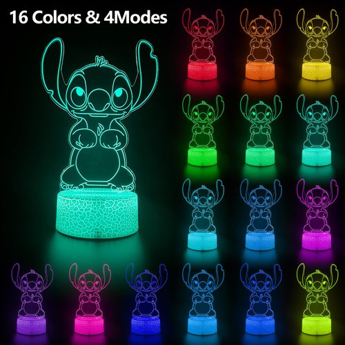AIHYING Cool Night Light,16 Color Stitch Night Light,3D LED Stitch Lamp with Smart Remote Control,Stitch Gifts for Children's Room Decoration,Christmas Holiday Gifts