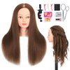 ZOMOI Mannequin Head with 100% Real Human Hair, Cosmetology Mannequin Doll Head for Styling Hairdresser Practice Training Head (Brown)