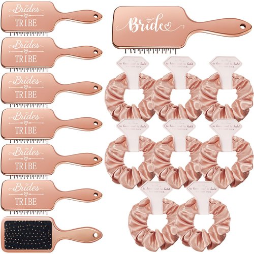 SiliFine 16 Pcs Bridesmaid Gifts Bride Proposal Gifts Bridal Tribe Detangling Wet Hair Brush Rose...