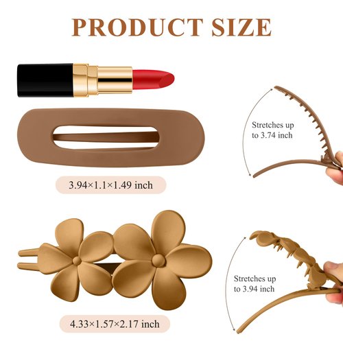 6Pcs Flat Hair Clips, French Concord Flat Hair Clips for Women Girls, 2 Styles Claw Clips for Thick Thin Hair, Matte Non-slip Hair Clips for Wedding Prom Party Hair Decorations