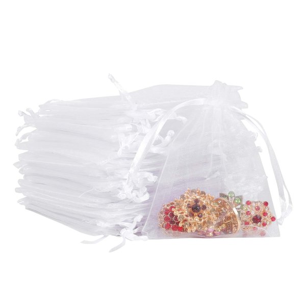Boshen 100/200PCS Organza Gift Candy Sheer Bags Mesh Jewelry Pouches Drawstring Bulk for Wedding Party Favors Christmas (5" X 7"(100PCS), White)