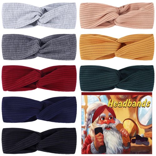 Hoteam 8 Pack Twist Knotted Headbands Christmas Stocking Stuffers for Women Funny Christmas Gift Box White Elephant Exchange Ideas for Women Headwrap Yoga Workout Vintage Hair Accessories