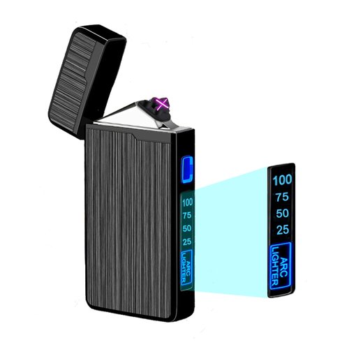 ULMCULM Electric Lighter, USB Rechargeable Lighter, Plasma Dual Arc Lighter, Windproof Flameless Lighter, Pocket Metal Lighter with LED Battery Indication for Candles, Incense, Camping (220mAh, Black)