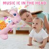 Baby Dino Musical Stuffed Animal Toys for 0-3-6-9-12 Months，Infant Dinosaur Tummy Time Toys with Crinkle Sound Paper，Teether，Textures & Rattles for Newborn Boys Girls Birthday Gifts，Pink