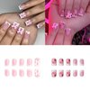 Tyuimhx 48Pcs White French Tip Press on Nails Square Short Fake Nails With 3D Pink Bow Designs Strawberry False Nails Pink Full Cover Stick on Nails Acrylic Artificial Nails for Women Girls