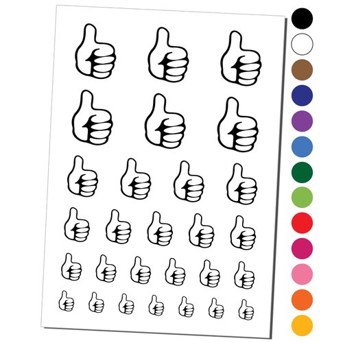 Thumbs Up Down Temporary Tattoo Water Resistant Fake Body Art Set Collection - Black (One Sheet)