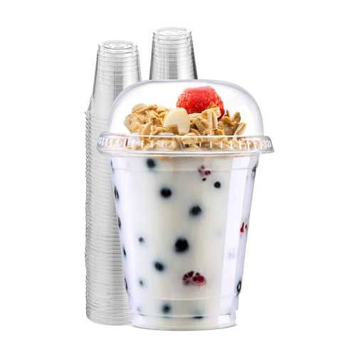 Green Direct 8 Oz. Disposable Plastic Cups With Lids | Clear Disposable Ice Coffee Cups | Bubble Boba Tea Plastic Cup With Lid For Cold Drinking & Smoothie Pack of 50