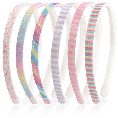 Candygirl Girls Headbands 6Pcs Rainbow Headbands for Girls Gifts Thin Glitter Hair Headbands for Toddler