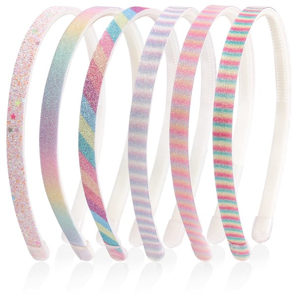 Candygirl Girls Headbands 6Pcs Rainbow Headbands for Girls Gifts Thin Glitter Hair Headbands for Toddler