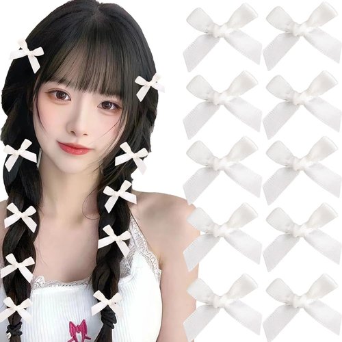 10 Pcs Small Mini Hair Accessories: Solid Color Bows, Hair Clips, Ribbons, Pins, Barrettes, Bowkn...