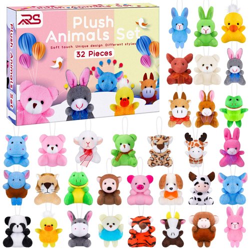 Ruisita 32 Pack Mini Plush Animals Toys Set, Jungle Animal Plush Toys Stuffed Animals Set for Easter Hunts, Basket Stuffers, Easter Party Favor, Goodie Bag Fillers