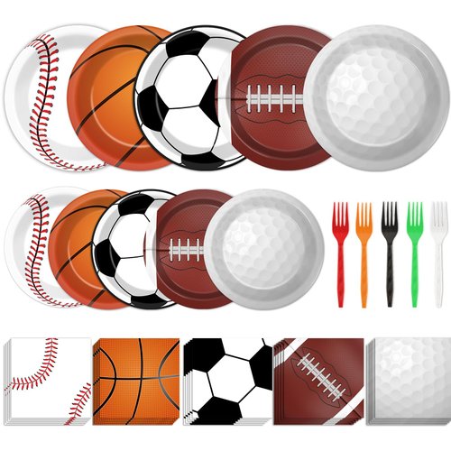 Qyeahkj 100 Pcs Sports Birthday Party Decorations Sports Themed Party Plates And Napkins Basketball Party Supplies Boys Birthday Party Football Tableware Set Baseball Sports Party Favors