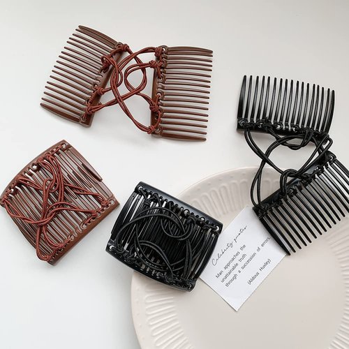 2 Pcs Plastic Double Hair Combs Adjustable Elastic Hair Comb Easy Hair Bun Comb Stretchy Double Comb Hair Clip for Curly Thick Wavy Hair