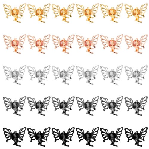Wecoe 30 Pcs Small Butterfly Hair Clips Girls Tiny Mini Claw Clips Rose Gold Silver Black Metal Hair Clips Cute Decorative Clips Kids Baby Toddler Girls Christmas Hair Accessories for Women Girls Gift