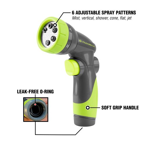 Flexzilla Garden Hose Nozzle - 6-Pattern Adjustable, NFZG64, ZillaGreen™