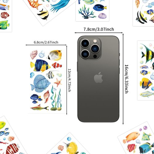 Tropical Ocean Fish Temporary Tattoos,10 Sheets Ocean Animals Under The Sea Marine Life Fake Tattoo Stickers Waterproof Cartoon Tattoos for Boys Girls Kids Party Supplies