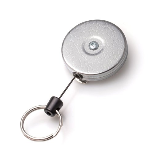 KEY-BAK Original Chain Retractable Keychain with a 24" Stainless Steel Chain, Chrome Front, Steel Belt Clip, 8 oz. Retraction, Split Ring