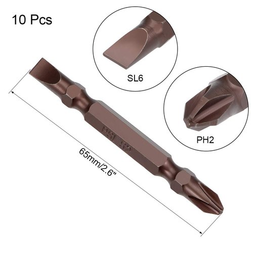 uxcell 10 Pcs PH2/SL6 Magnetic Double Ended Screwdriver Bits, 1/4 Inch Hex Shank 2.56-inch Length S2 Power Tool (Red)