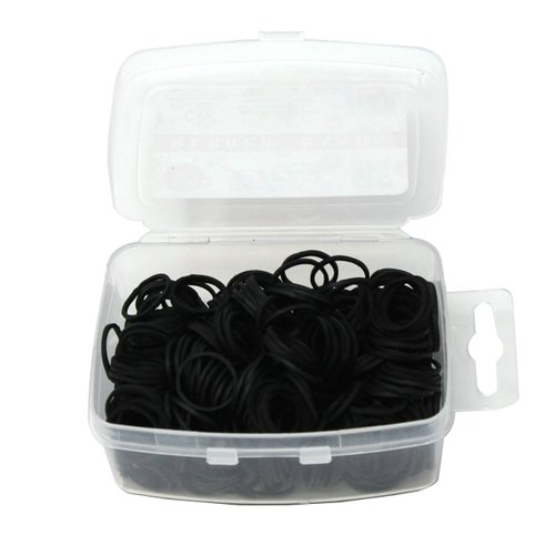 Tina Touch 500 pcs Black Elastic Rubber Bands Small One Size 1/2' in the Plastic Case for Kids Hair, Braids Hair, Wedding Hairstyle and More