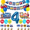 Train 4st Birthday Decorations Boys Train, 4 Years Old Birthday Party Supplies With Number 4 Foil Balloons Train Birthday Banner,Latex Balloons, Cake Topper, For Kids Train Birthday Party Decoration