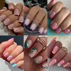 6 Packs (144 Pcs) Press on Nails Square, French Tip Press on Nails Short, Medium Press on Nails,Swirl False Nails, Glue on Nails, Gel Fake Nails for Women, Stick on Nails 12 Sizes-6 styles