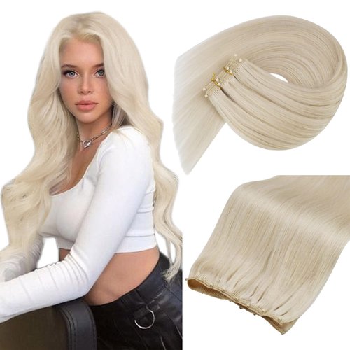 Sunny Hair Beaded Weft Hair Extensions Human Hair 50G Micro Bead Weft Hair Extensions Real Human Hair Straight Weft Hair Extensions with Micro Beads Easy Weft Blonde 20 inch