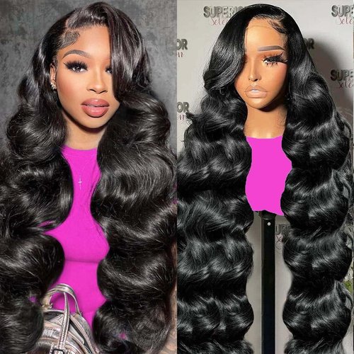 Turuwu 13x6 Body Wave Lace Front Wigs Human Hair 180% Density HD Transparent Lace Front Wigs with Baby Hair Glueless Wigs for Black Women Natural Color 26 inch