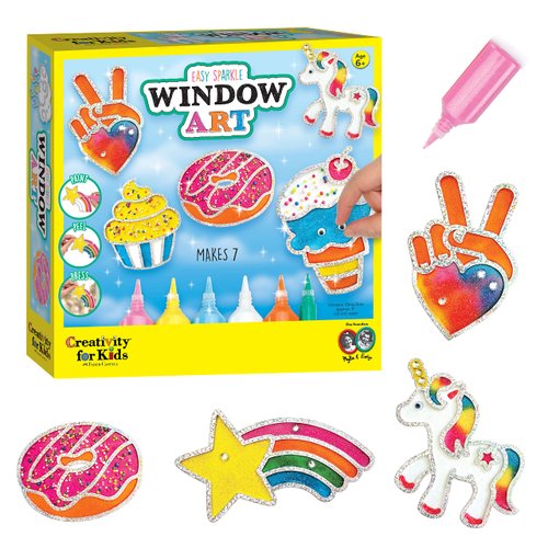 Creativity for Kids Easy Sparkle Window Art Kit - Paint and Decorate 7 DIY Suncatchers, Arts and Crafts for Kids Ages 6-8+, Activities for Kids, Rainbow Sprinkles
