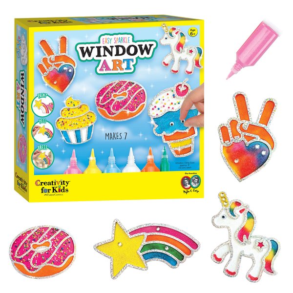 Creativity for Kids Easy Sparkle Window Art Kit - Paint and Decorate 7 DIY Suncatchers, Arts and Crafts for Kids Ages 6-8+, Activities for Kids, Rainbow Sprinkles