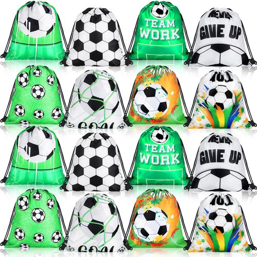 Boao 16 Pieces Soccer Goodie Bags Party Favors Soccer Drawstring Gift Snacks Bag Candy Treat Bag ...