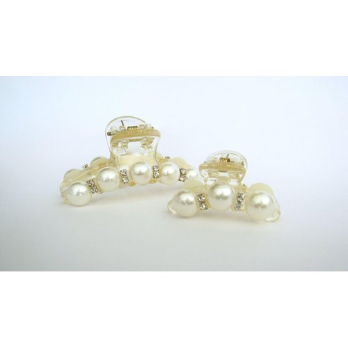 Small/medium clear hair claw clip for fine, thin hair with pearls and crystals (Size: 2.5)