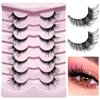 LoveOurHome 7 Pairs Faux Mink Fake Eyelashes Fluffy False Eyelashes Cat Eye Wispy Lashes Natural Look Lash Extension Eye Lashes 7-17mm 6D Volume Strips False Lashes with Tweezer for Women Teen Girls