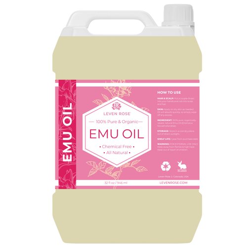 Leven Rose Emu Oil 32oz bulk, 100% Pure Natural Hair Strengthener Anti Aging Skin Moisturizer