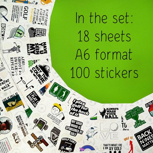 BulbaCraft 100Pcs Funny Golf Stickers, Golf Stickers for Scrapbooking, Golfing Stickers, Funny Golf Gifts for Men & Women, Golf Ball Stickers, Golf Decorations for Party, Laptop Decals