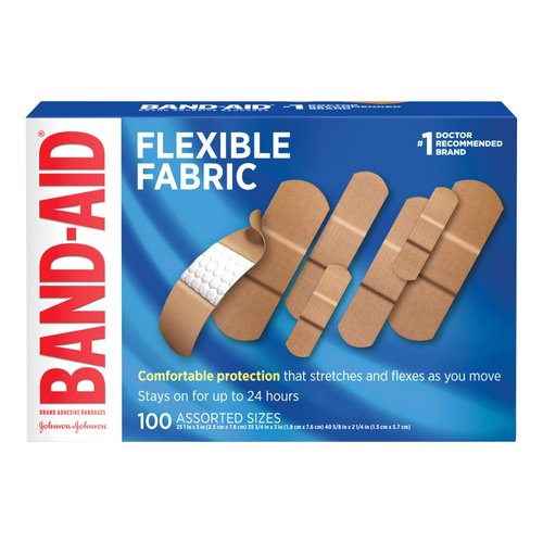 Band-Aid Brand Flexible Fabric Adhesive Bandages for Wound Care & First Aid, Assorted Sizes, 100 ct