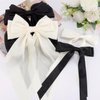 Atoden Hair Bows 4Pcs Silky Satin Hair Ribbons Cute Coquette Bows Black Beige White Oversized Long Tail Bow Hair Barrettes Metal Clips Bowknot Hair Accessories for Women Teen Girl Gifts Trendy Stuff