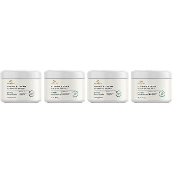 Swanson Vitamin K Cream with Menaquinone-7 - Eye Cream to Help Minimize The Appearance of Dark Circles Under The Eyes - Topical Cream to Help Nourish and Brighten The Skin - (2 Fl Oz) 4 Pack