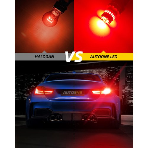 AUTOONE 3156 3157 LED Strobe Brake Light Bulbs, Super Bright Tail light 3056 3057 4157 3047 4057 3457 Halogen Replacement Bulb Brilliant Red, Pack of 2