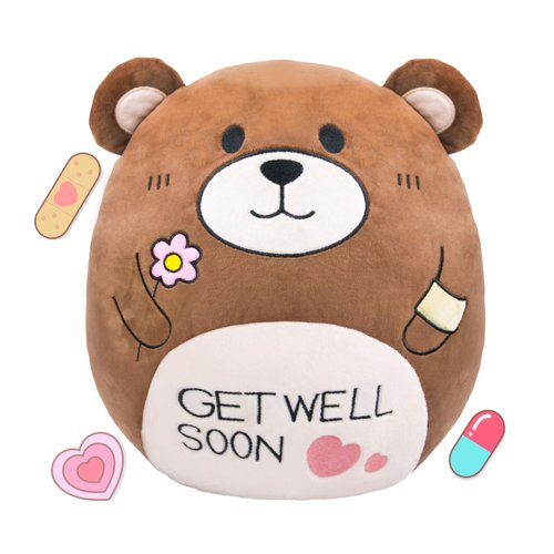 AmyToo 14.5“ Get Will Soon Teddy Bear Plush Pillow Soft Teddy Bear Stuffed Animal Body Pillow Home Decoration Gifts for Kids Girls and Boys After Surgery