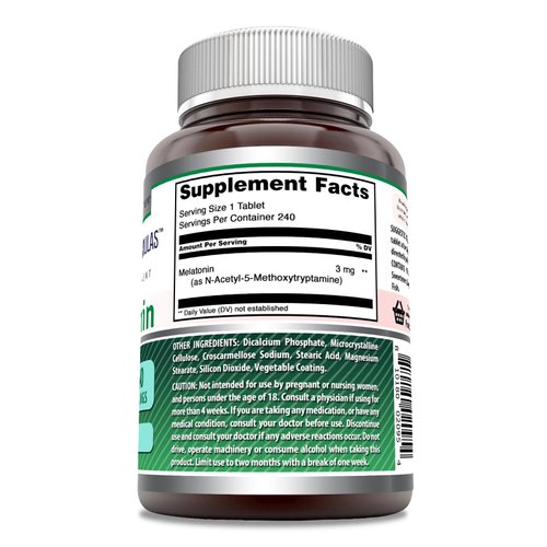 Amazing Formulas Melatonin Supplement | 3 Mg Per Serving | 240 Tablets | Non-GMO | Gluten-Free | Made in USA