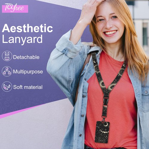 Toykee ID Badge Holder with Lanyard and Retractable Badge Reel Clip, Astrological Moon Sun Card Name Tag Lanyard Vertical ID Protector Bage Clips for Nurse Nursing Doctor Teacher Student