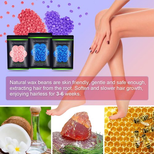 Wax Beads for Hair Removal 10.5 oz (300 g), Auperwel Hard Wax Beads for Sensitive Skin Brazilian, Face, Bikini, Eyebrow, Legs, Painless Waxing Beads for Women Men, 3 packs Wax Kit with 10 Wax Sticks
