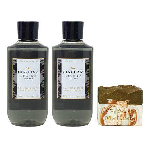 Bath & Body WorksMen's Collection Gingham Legend - 2 Pack Of 3 in 1 Hair, Face & Body Wash with a Cabin Spice Soap.